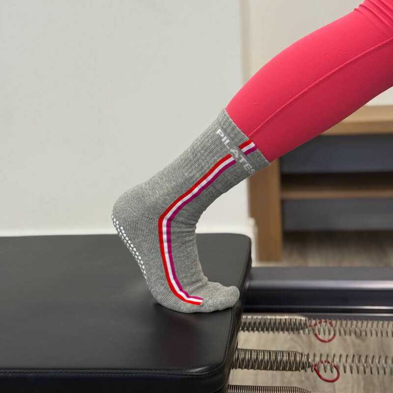 "Pilates" Stripe Crew Length Grip Socks